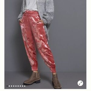 ANTHROPOLOGIE pink velvet joggers